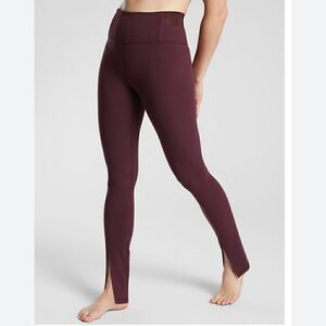 Athleta Aura Split Hem Pant Size XS Burgundy Stretch High Rise Straight Leg